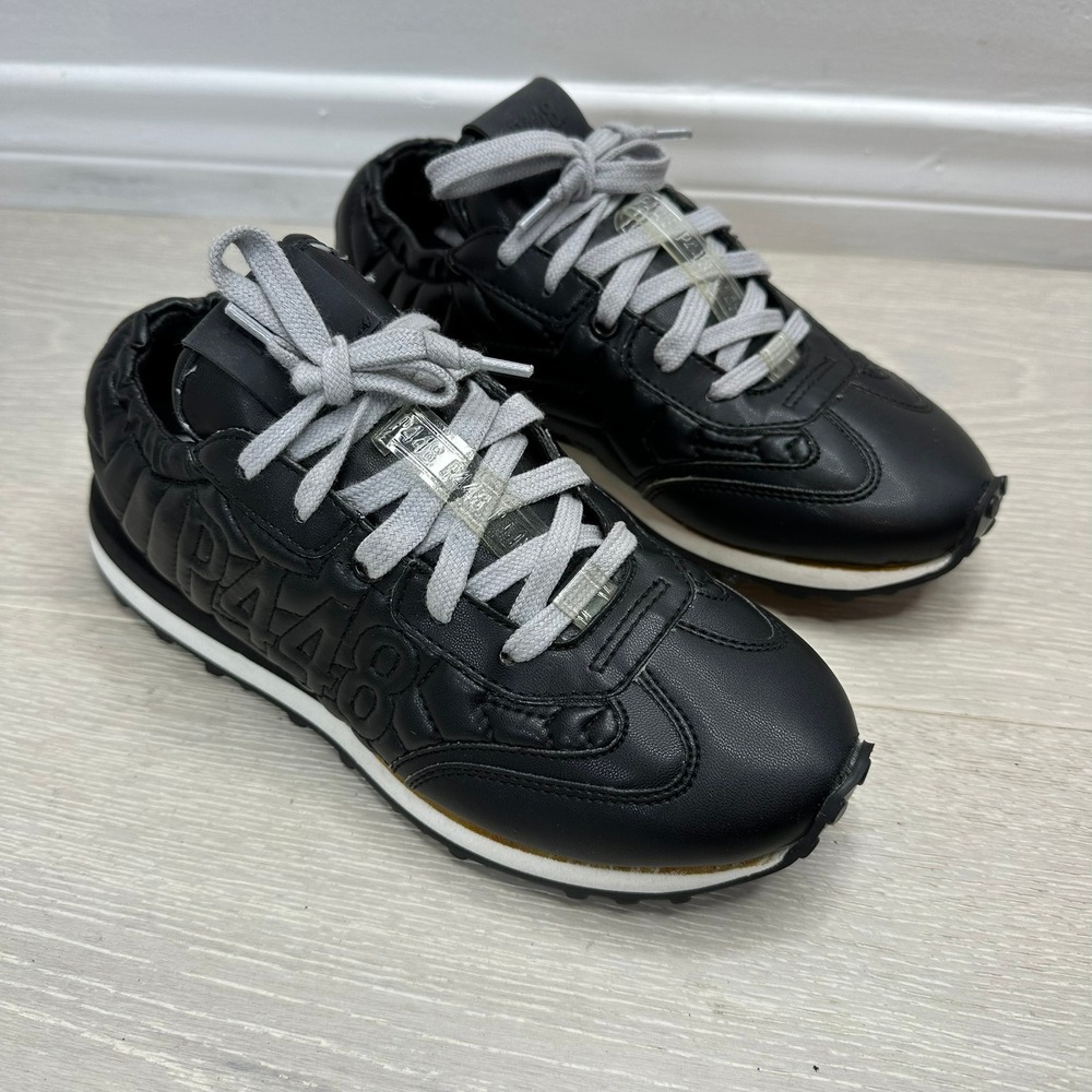 P448 Audray Trap Sneaker Womens 36 Black Quilted Leather Low Top Lug Sole